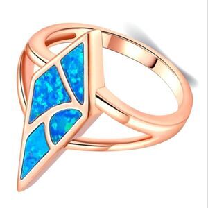 Rose gold diamond shape blue fire opalite ring